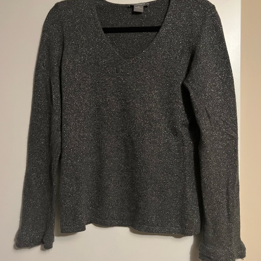 Ann Taylor 100% cashmere grey sweater with silver threaded sparkles